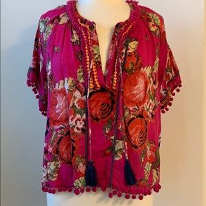 Lightweight cotton tassel tie Pom trim top